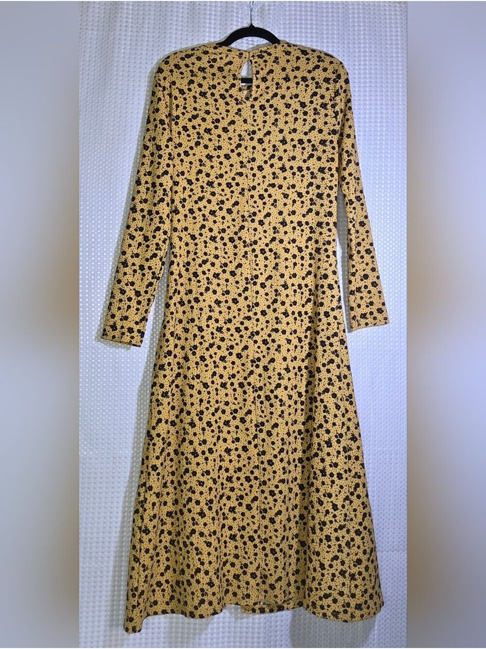 H&M Crinkled Jersey Midi Dress Mustard Retro Floral Boho 70s High Slit M - Picture 4 of 12